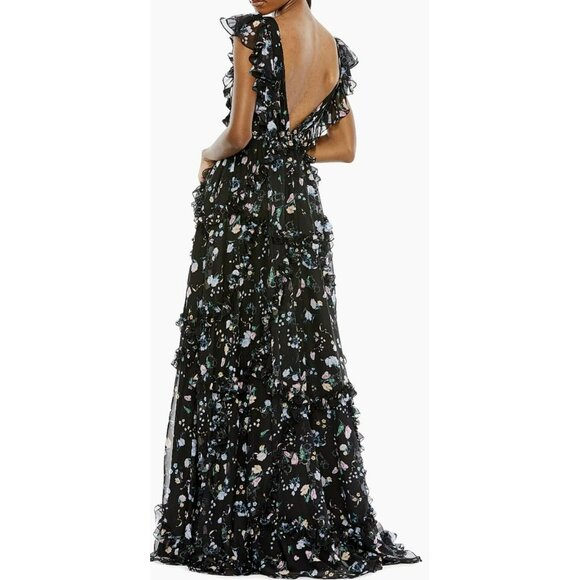 Mac Duggal Sz 10 Black Floral Beaded Waist Formal Gown Maxi Dress NWT - Picture 2 of 10